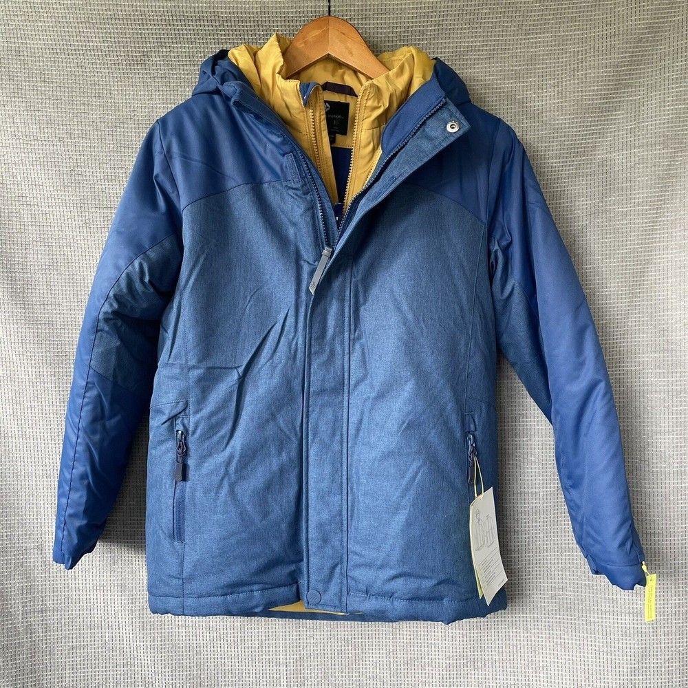 GUC Kids' Blue Winter Coat with Detachable Yellow Fleece Lined Jacket